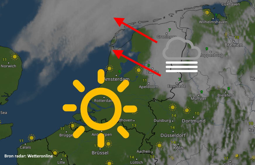 weermanrobert's tweet photo. De verschillen zijn GROOT in het land. In het oosten en noordoosten is er hardnekkige lage bewolking. De temperaturen liggen daar slechts rond de 5 graden. Elders veel zon en in het zuidoosten is de temperatuur bijna opgelopen tot 14 graden. Ben jij #teamzon of #teambewolking? https://t.co/WCYFne9EDa