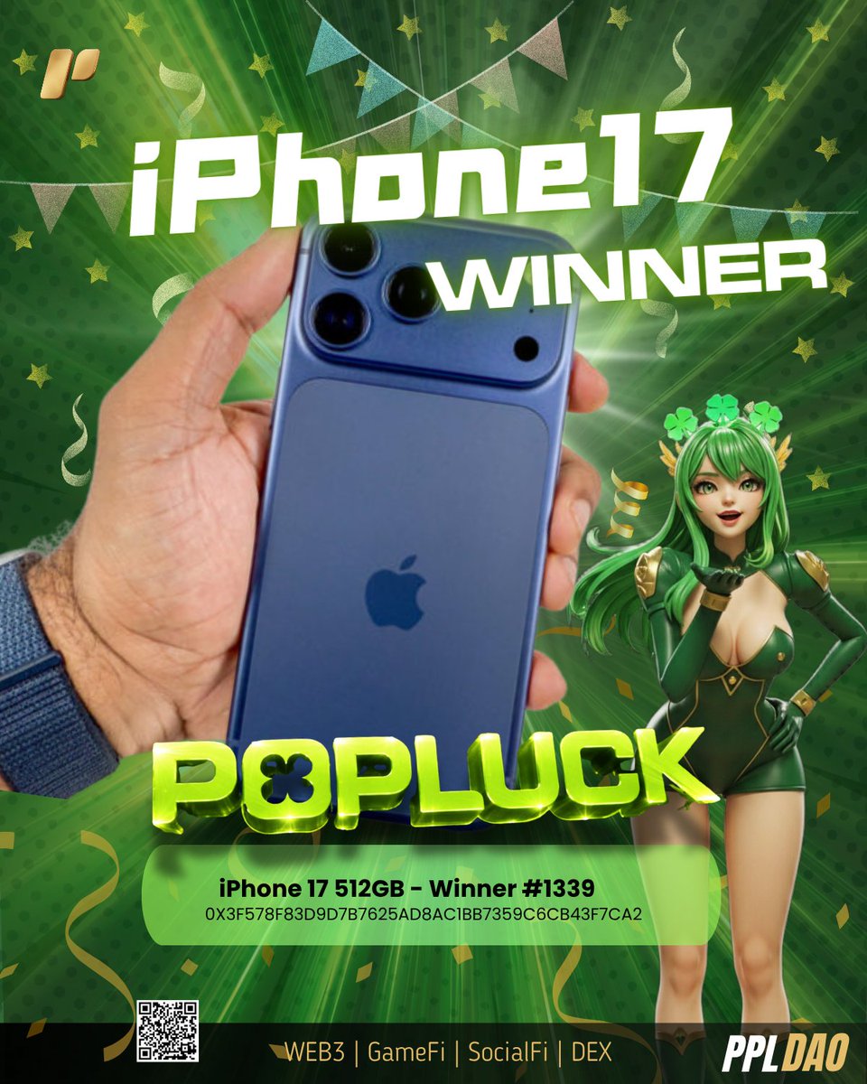 PPL_DAO's tweet photo. 💥💥💥💥💥💥💥
 【Today Is a Lucky Day — Back-to-Back Wins! 🔥】

Today, the BTC pool just closed and found its winner... and right after that, the iPhone 17 draw is already done!

Today’s pace is insane.
📱 iPhone 17 512GB winner revealed!
👑 Winner #1339 confirmed

🎉 Winning ID locked
🎉 Result recorded on-chain
🎉 Prize delivery in progress

BTC on one side, iPhone on the other — Big prizes dropping one after another.

Today isn’t just another draw —  it’s a full-on lucky day. While you’re watching, someone else already walked away with it.

🔥 BTC just closed
🔥 iPhone just dropped
🔥 Next round is already lining up

Brothers and sisters —
👉 This is just the beginning
👉 The next one will be even faster

Be ready. Next round — go in. 🚀
https://t.co/K1E2rpi1Js
$1 today — a billion tomorrow!

PPLDAO - The world’s First on-chain entertainment–Driven WEB3-BASED super economy.

🎮GameFi > AirDrop.
🎬NFT character > Trendy collectible figures, art toys, designer toys, Animated Cartoons, Education Comics.
🎰PopLuck > Real Rewards.
💎Hashrate > Staking.
🔄DEX > Exchange.
🤖AI HFQT System > Trading.
💳USDT Card > Payment.

Play. Earn. Own. Spend. All in $PPL
https://t.co/U4hpn08gys