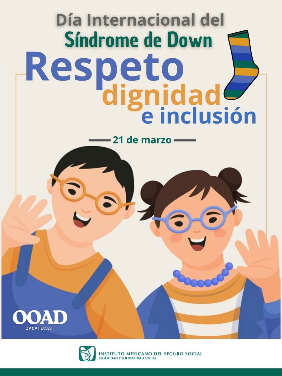 Hoy en el Día Internacional del Síndrome de Down 💛, celebramos la diversidad, el respeto y la inclusión.

🧩 En IMSS Zacatecas trabajamos cada día para brindar un espacio donde todas las personas sean valoradas, escuchadas y atendidas con dignidad. 🧦💙

#IMSS #SíndromeDeDown