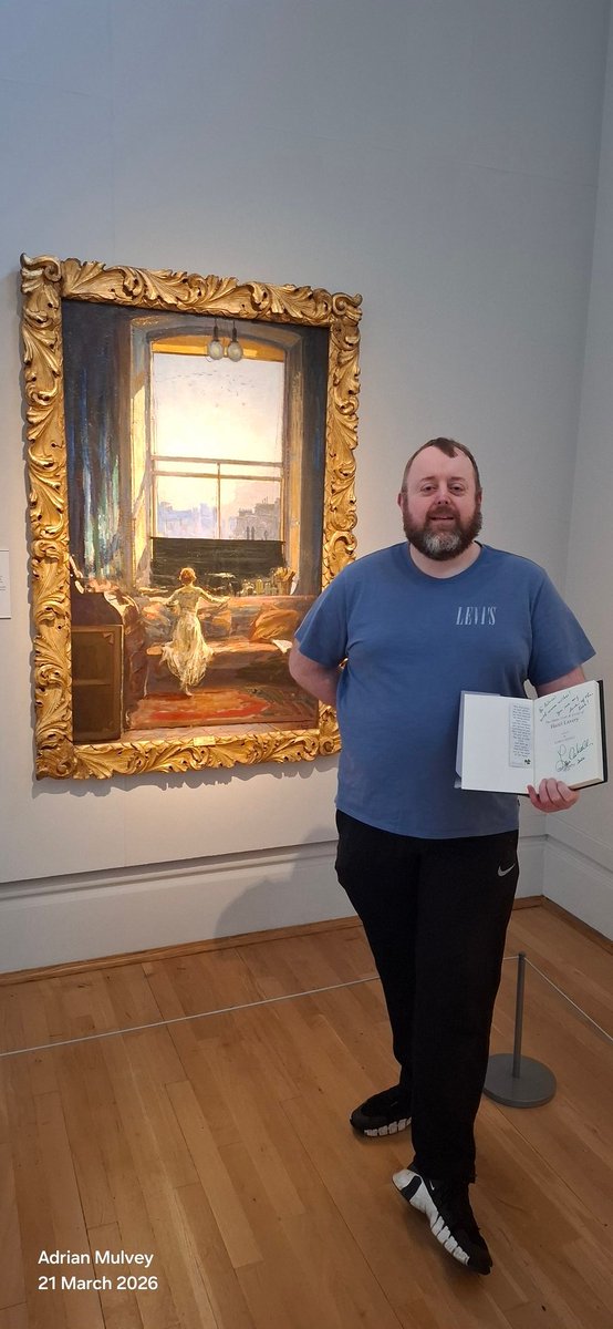 HonorableChief's tweet photo. Proud day for Sir John Lavery’s great-nephew! 🖼️ My sincere thanks @LoisCahall for the biography. The St. Paddy’s green signature and bookmarker was a top touch. Joy to see the art &amp; history unite! 🙌📚 #LoisCahall #SirJohnLavery #Heritage #UlsterMuseum #Belfast https://t.co/6vUQ16K5Cy