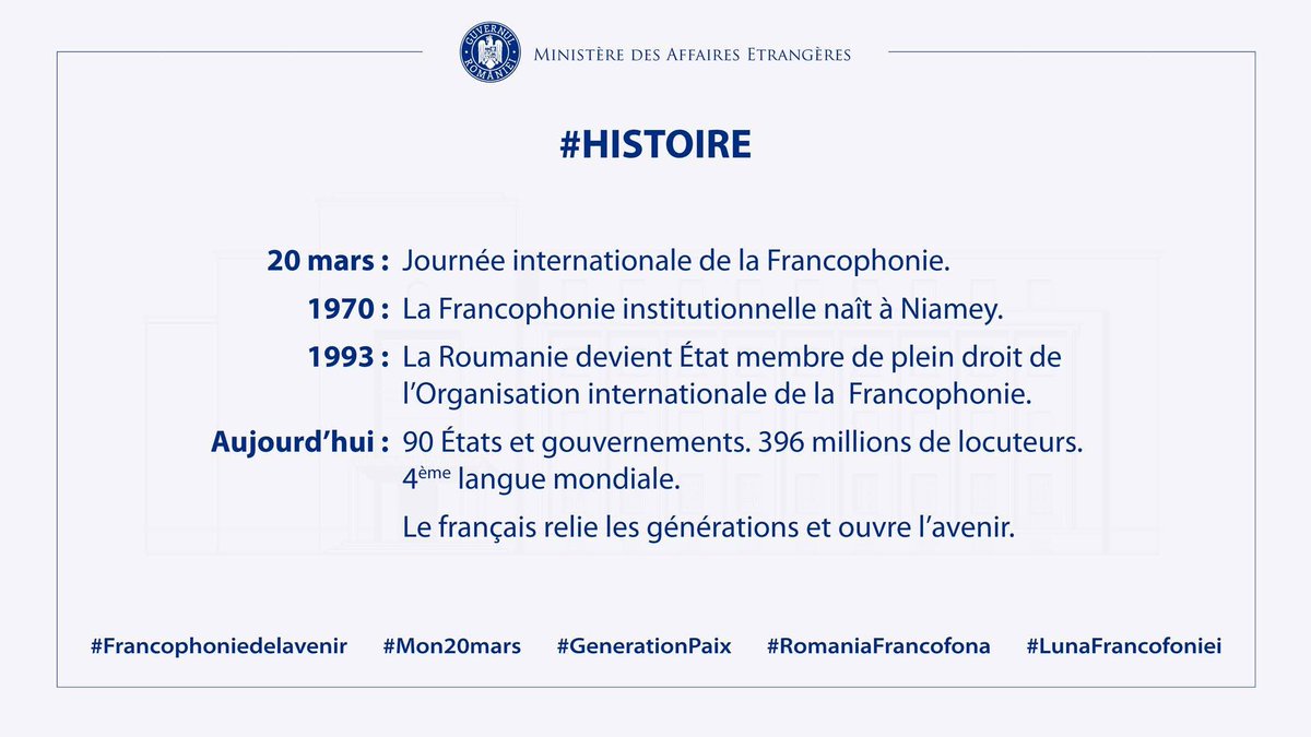 AmiraMihailescu's tweet photo. Roumanie 🇷🇴 - Journée Internationale de la Francophonie 2026 @MAERomania https://t.co/fZ7KrqECIL