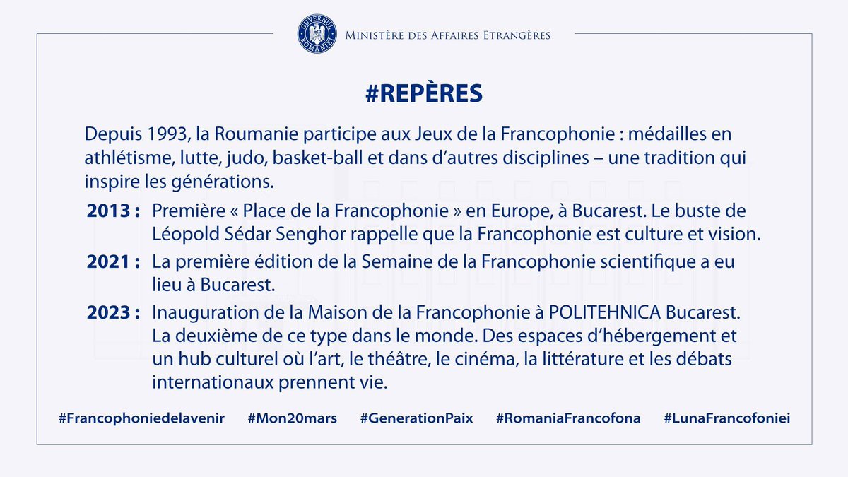 AmiraMihailescu's tweet photo. Roumanie 🇷🇴 - Journée Internationale de la Francophonie 2026 @MAERomania https://t.co/n7WcUlSfg3