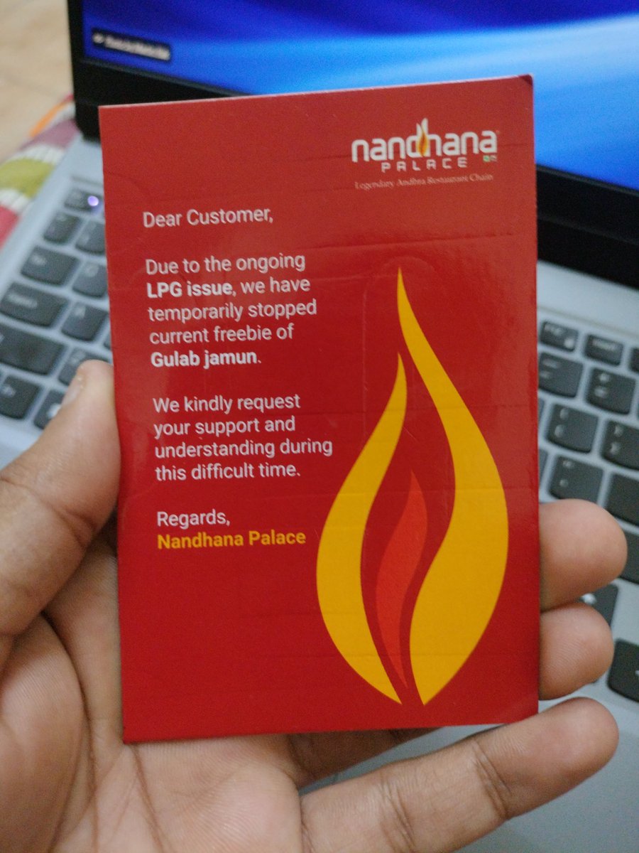 therei05's tweet photo. Dear @PMOIndia, thank you for securing our gas supply from Hormuz despite the missiles. Sadly, the tactical victory is wasted because @Nandana_Palace still won't fry me a free Gulab Jamun. I got a printed "Sorry" card instead. Please advise on how to eat paper. 🥲🍽️
@zomato https://t.co/8kb7ot5OqL
