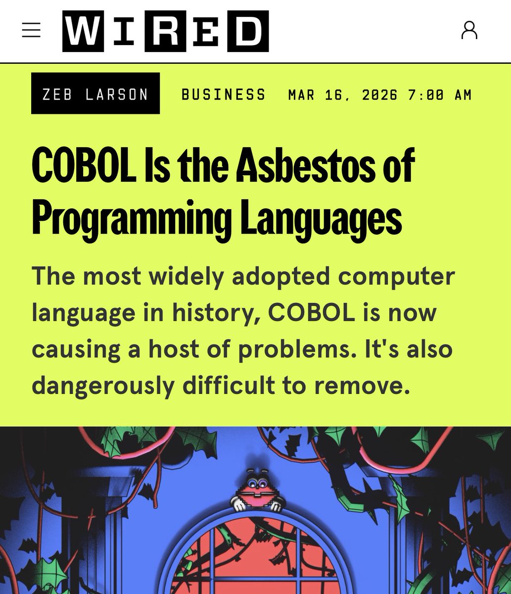 ljachowicz's tweet image. Love the title. #Wired rocks. 

#COBOL