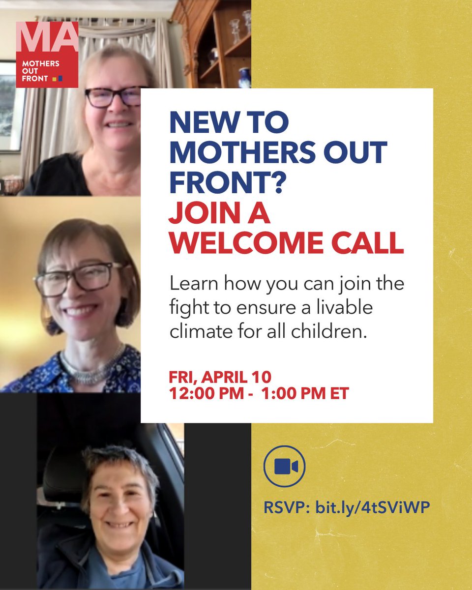 MOF_Mass's tweet photo. New to Mothers Out Front in Massachusetts? Massachusetts mothers and others are working together to ensure a livable climate for all children. Attend our April 10 Welcome Call, noon - 1pm, and learn how you can join the fight!
RSVP at https://t.co/WNLOBuC4lu https://t.co/dhZDfUwrGH