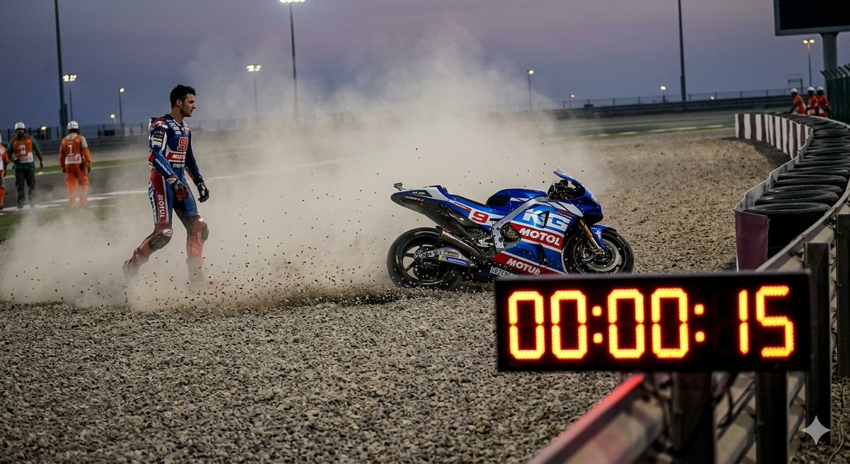 GaboRobles90's tweet photo. En @MotoGP la estrategia ya no es ser el más rápido, sino saber caerse a tiempo. Ver a un Top 3 "perder" el control justo para bloquear el crono ajeno es el pináculo de la mediocridad premiada. Si quieres garantizar tu lugar tirando la moto https://t.co/duepp3Co8M