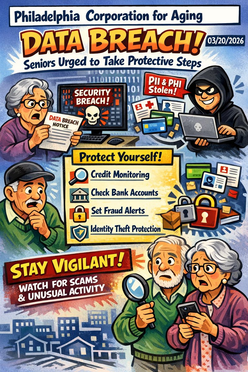 PhillyBuzzLine's tweet photo. Philadelphia Corporation for Aging Data Breach: Seniors Urged to Take Protective Steps 03/20/2026

(PCA) nonprofit provides essential services to seniors across the city

🚩Suffered a data breach: Unauthorized access to its network have exposed seniors personal &amp; health info. https://t.co/X1i9GVitc6