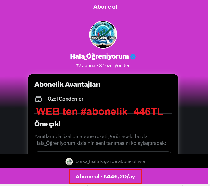 #ErtugrulgaziTARAMA 
Herkese açık paylaşım yapmak için sadece desteğinizi istedim.
Ama paylasımları yap biz hisseye bakar
destek vermeyız dedınız.

O ZAMAN SADECE ABONELIK OLSUN..
#aylık 446 tl abonelık 
#günlük 15 TL 

İlk defa #abonelik reklamı yapayım.
Abonelik tarafına ilk