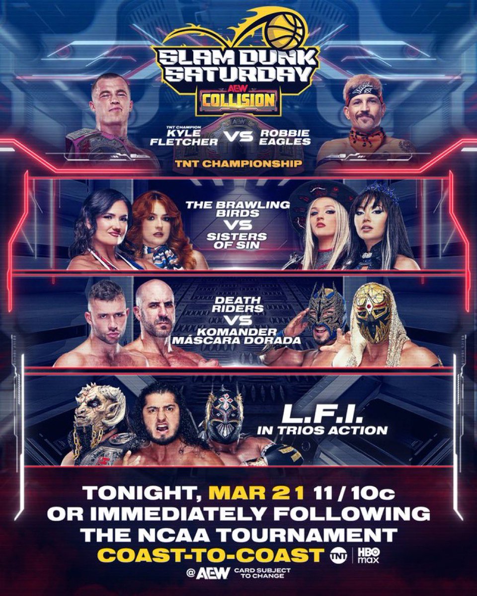 ARealFoxx's tweet photo. AYE OK LETS GO‼️
#AEWCOLLISION
SLAM DUNK SATURDAY 🏀
11/10c or IMMEDIATELY AFTER THE NCAA TOURNAMENT
LFG
#BIGFOX https://t.co/X0MdzoAgLL