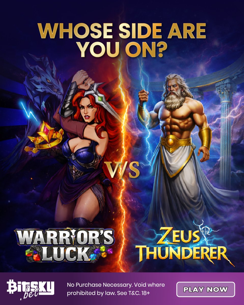 bitskybet's tweet image. Warrior’s Luck vs Zeus Thunderer
Which side are you on? Drop your answer below.

✨ Play now at bitsky.bet!
✨ Get 10,000 GC and 1 SC when you register today.
✨ Play your favorite games and enjoy the excitement.

#PickYourSide #BitskyBet #SweepstakesCasinoGames