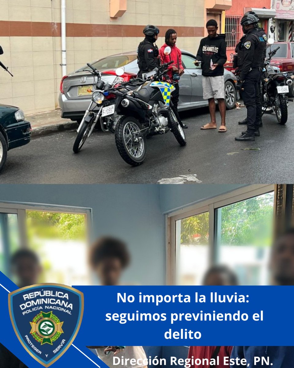 #LaRomana | A pesar de las constantes lluvias que caen sobre la ciudad, nuestros agentes continúan cumpliendo con su deber: prevenir el delito. <a href="/PoliciaRD/">Policía Nacional República Dominicana</a> <a href="/pesqueiradiego/">Diego Pesqueira</a> <a href="/raisatv/">Raisa Nuñez</a> <a href="/LincolnRivera/">Lincoln Rivera</a>