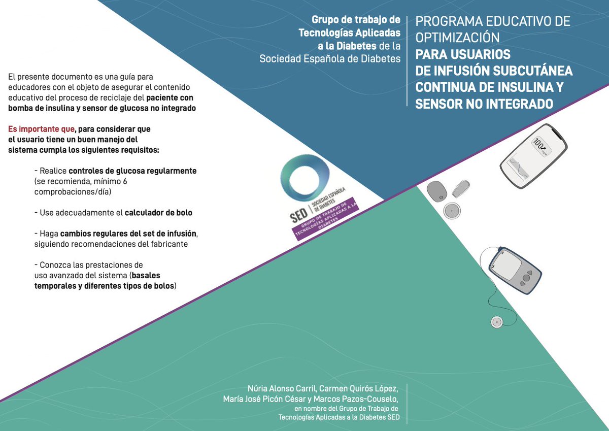 SEDiabetes's tweet photo. ⁉️¿Tienes pacientes con bomba de insulina y sensor no integrado?  

El Grupo de Tecnologías Aplicadas a la diabetes acaba de publicar una guía de reciclaje : qué debe saber el paciente, cómo evaluarlo y cuándo darle el alta del programa.  

TIR, TBR, TAR, manejo de alarmas, situaciones especiales, efecto PISA...  Descarga aqui 👉 https://t.co/CVA0yktQTC  

#Diabetes #ISCI #TecnologíaEnDiabetes