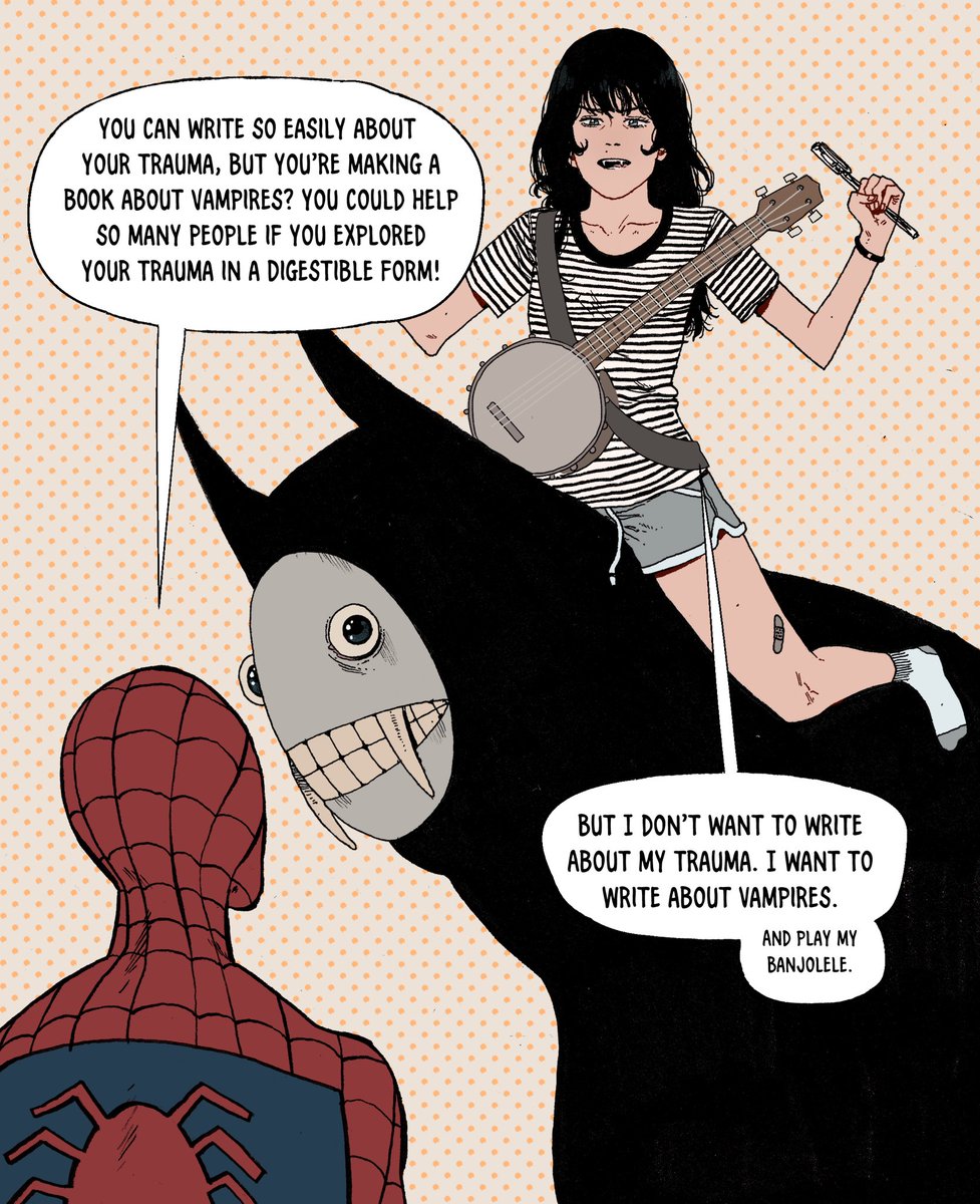 zoethorogood's tweet photo. Another comic of me over explaining myself but sharing this stuff makes me feel focused, so!!!! For the next 6 months I’m gonna be working hard on VAMPIRE ON AISLE 6 and that’s all I care about right now.
(1/4) https://t.co/B5rPHtyBJe