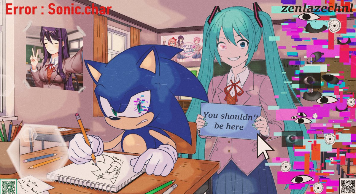 ZenLaze's tweet photo. I think she knows you're watching.
~
(I apologize for re-uploading the art)
#SonicTheHedgehog #HatsuneMiku #SonicFanart 
#MikuFanart #SEGA #Vocaloid #Fanart #DDLCPlus https://t.co/pxJIdlMKg2