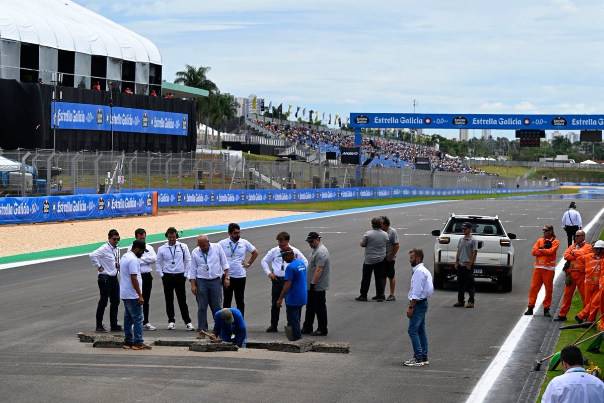 Problema de última hora: Pista do autódromo de Goiânia com problema na reta... corrida contra o tempo para não atrapalhar a programação no período da tarde da MotoGP e outras categorias.
