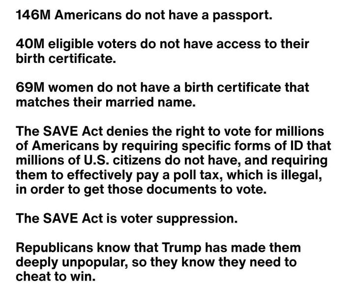 WILLDYE4U's tweet image. ‼️EVERY DEMOCRAT‼️
who steps onto the Senate floor
today
should ask @SenateGOP
1 question:

will the PHOTO ID
Americans currently have
in their wallet today
allow them to #VOTE?

it's a simple question.

YES?
or
NO?

KEEP REPEATING THAT QUESTION!
MAKE THEM ANSWER IT!!

#VoteNO!!
