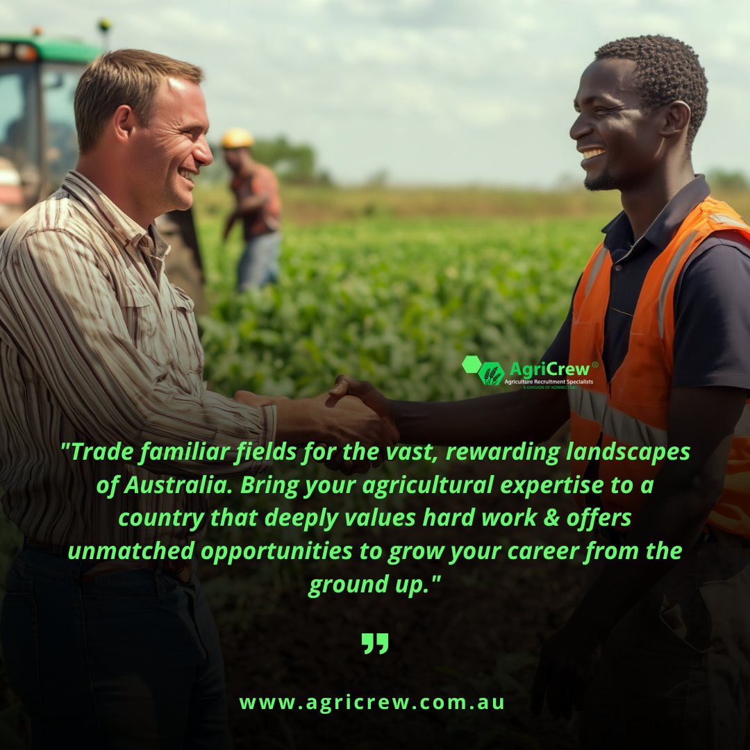agricrew's tweet photo. "Trade familiar fields for the vast, rewarding landscapes of Australia. Bring your agricultural expertise to a country that deeply values hard work and offers unmatched opportunities to grow your career from the ground up."

#FarmWorkAustralia #AgriCrew #RuralJobs https://t.co/UnKY3PImD7