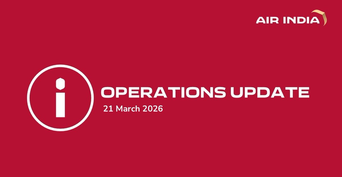 Air India and Air India Express will operate a combined total of 50 scheduled and non-scheduled flights, to and from the West Asia region on 22 March 2026.

Read More: airindia.com/in/en/newsroom…

#AirIndia