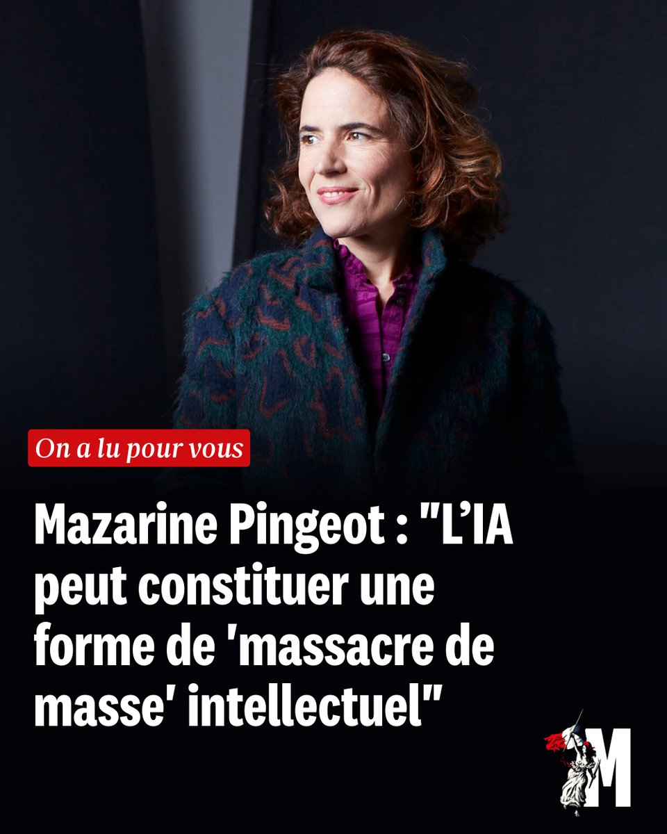 Mazarine Pingeot : "L’IA peut constituer une forme de 'massacre de masse' intellectuel"
➡️ l.marianne.net/sY