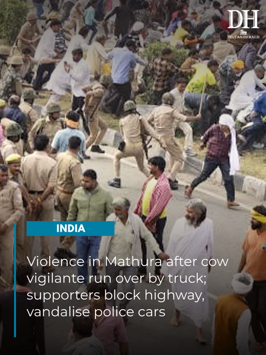 DeccanHerald's tweet image. Large scale #violence erupted in #Mathura after a #cowvigilante, known as ‘Farsa Baba’, was allegedly run over by a speeding truck on Saturday while he was inspecting vehicles after receiving information that cows were being smuggled in them.

#IndiaNews

ow.ly/J6yR50Yx9un