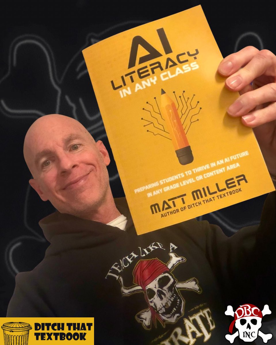 burgessdave's tweet photo. Arrived!! The BRAND NEW book from @jmattmiller, #AI Literacy in Any Class: Preparing Students for an AI Future in Any Level or Content Area.
Grab a copy for your whole team and/system and let the discussions begin! 
https://t.co/CooAQaCcyl
#dbcincbooks #ditchbook #tlap #aiforedu https://t.co/qnYbyM7vP5