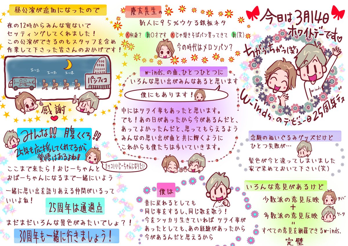 kikka_cat's tweet photo. 楽しかったw-inds.さんのパシフィコ横浜公演から1週間
幸せだったことは鮮明だけど、細かい記憶は薄れて…
MCを自分なりに描いてみました、が、かなり創作入ってます😇おおらかに見てもらえると助かります💦

まだ見たくない内容がもしかしたらあるかもなのでネタバレで
#GOLDENSINGLES_ネタバレ https://t.co/WgfTTzDMn1
