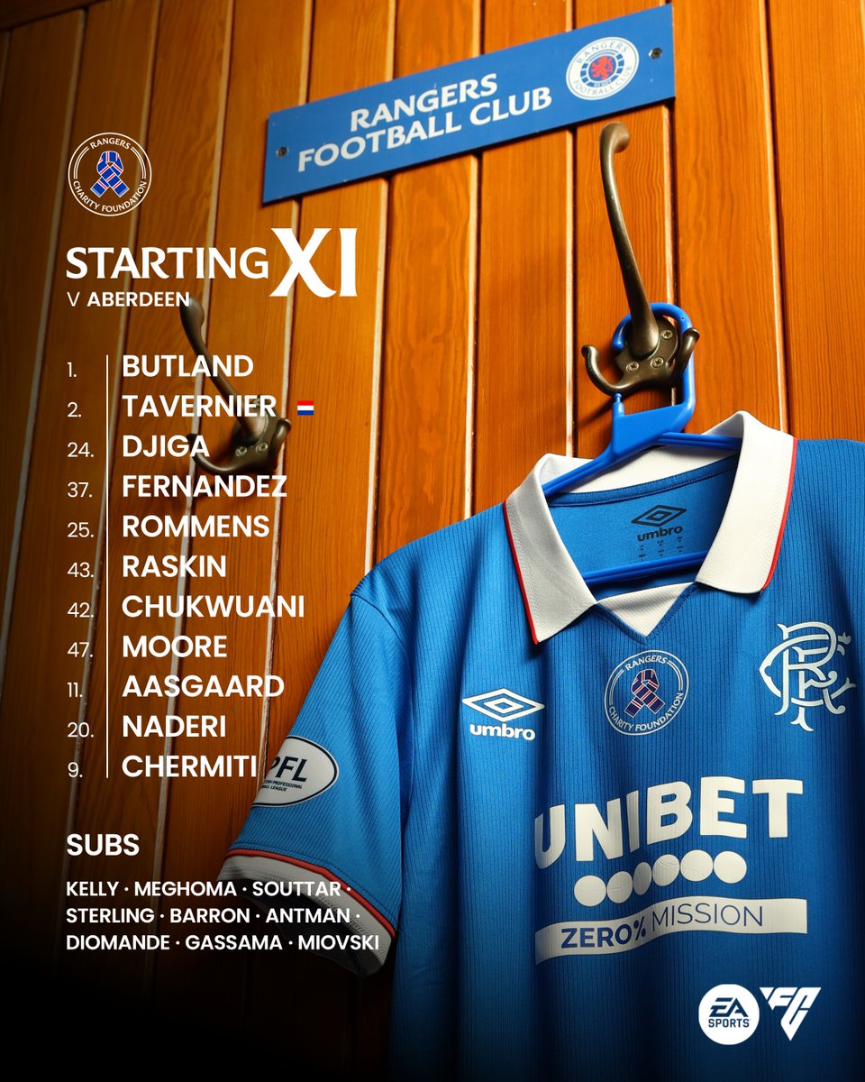 RFC_Charity's tweet photo. 💙 Team news is in at Ibrox.