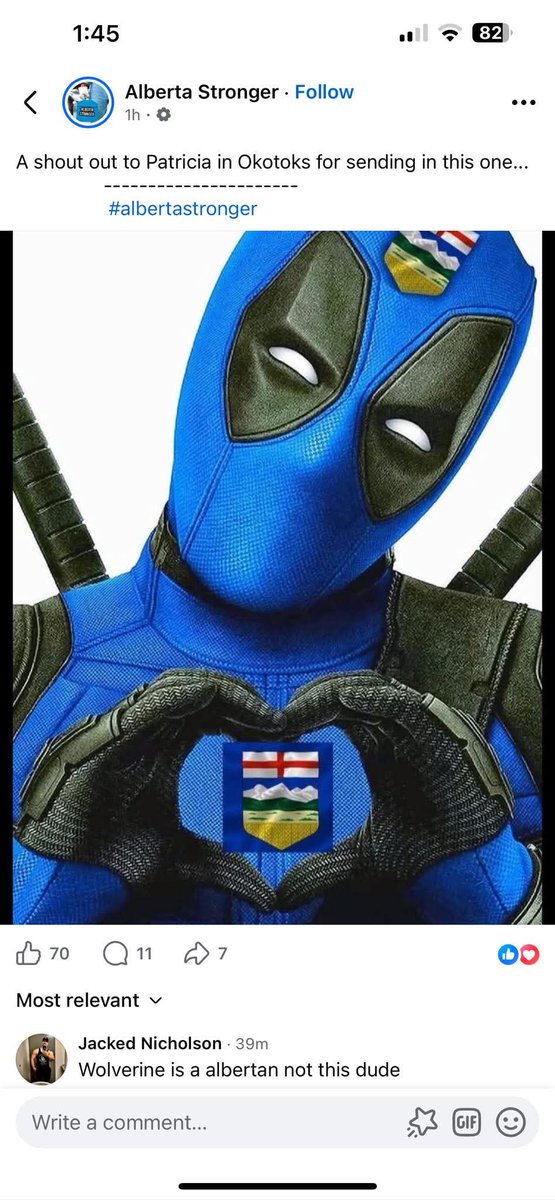 I can't imagine that Proud Canadian, <a href="/VancityReynolds/">Ryan Reynolds</a> or <a href="/Disney/">Disney</a> would be pleased to have Deadpool's likeness used by an Alberta extremist separation group.