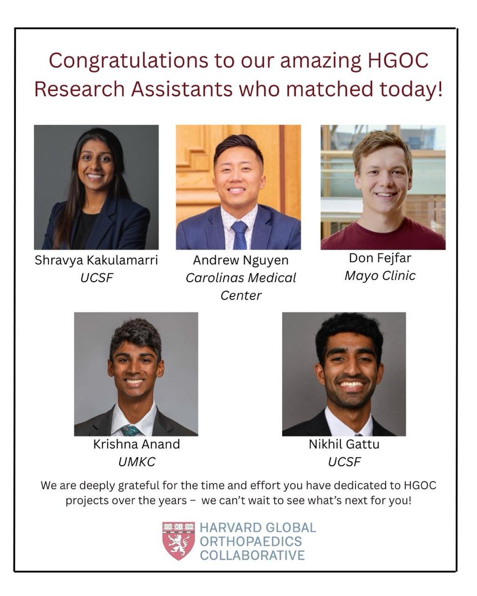 KiranHarding's tweet photo. Congratulations to Shravya, Andrew, Don, Krishna, and Nikhil on a successful #match in #Orthopaedics! The field is brighter with you all in it. Thank you for the privilege of working with each of you. Good luck on the next step in this journey! https://t.co/yacBD6rxYX