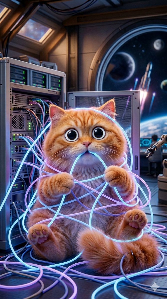 PuffyCatAI's tweet photo. • I finally found the bug in the system. It’s 15 lbs, orange, and thinks fiber optics are snacks. 🐈‍⬛💻 #EngineeringLife #PuffyCat #ServerRoom #BugHunting https://t.co/weWzwW0Sa5