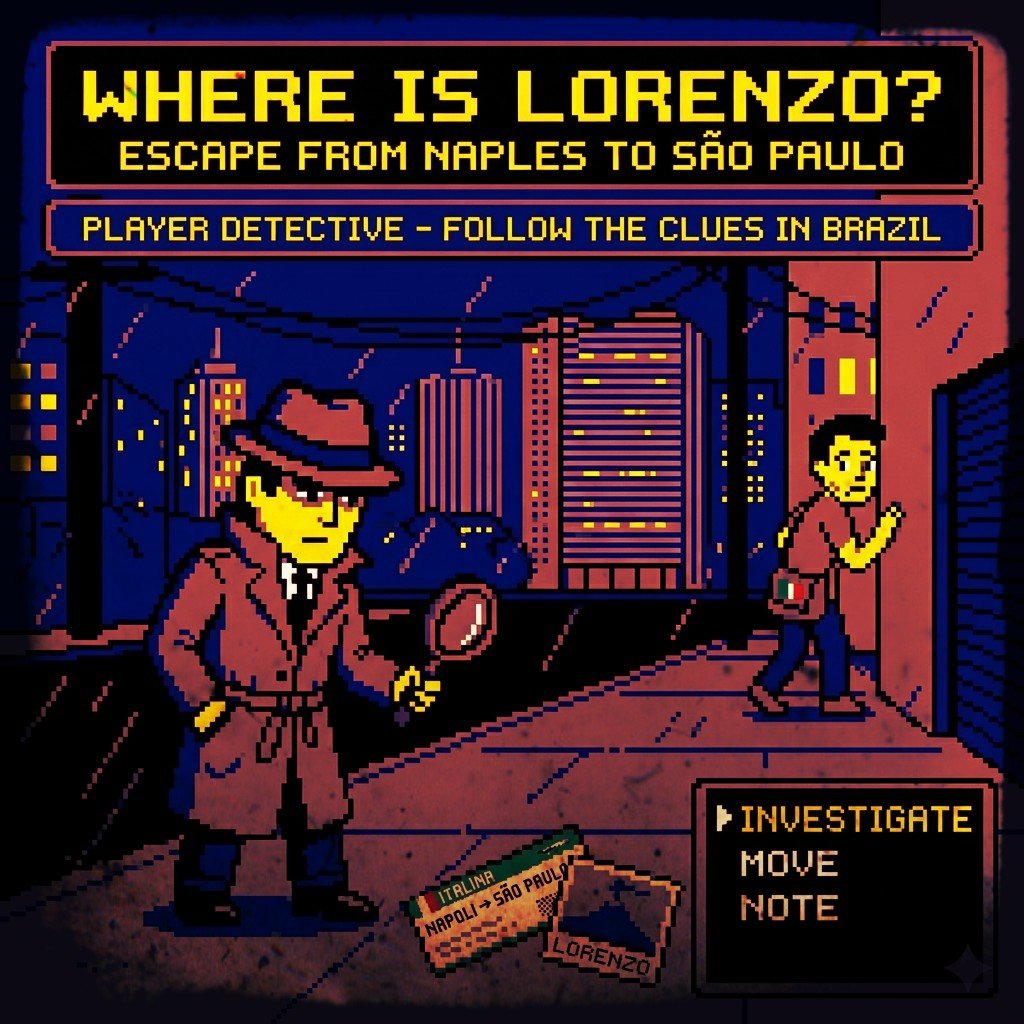 rvertulo's tweet image. Follow Lorenzo's international trail from Italy to the rainy shadows of São Paulo. Find all the hidden clues before he disappears forever. The outcome of the case rests in your hands
Time is running out!

aprocuradelorenzo.queststudio.net

#saopaulo #napoli #detectivestory #carmensandiego