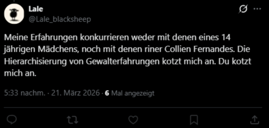 gamergateblogde's tweet photo. Voll die "Hierarchisierung von Gewalt", dass ich eine echte Gruppenvergewaltigung für schlimmer halte als einen Ehemann, der Nacktbilder verteilt, die seiner Frau ähnlich sehen, um sich darauf einen runterzuholen.

Beides ist falsch. Und doch nicht gleich. https://t.co/QkLIDh3oXB