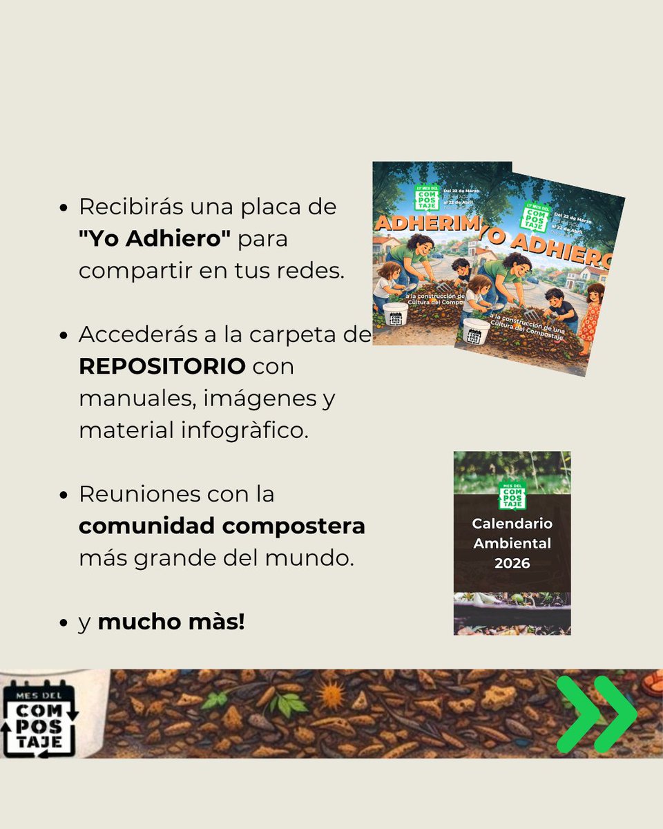 mesdelcompost's tweet photo. 🌍 Adherí al Mes del Compostaje 2026 🌱
Completá el formulario y recibí toda la información sobre cómo participar:
🔗 https://t.co/fC2dmhYcrW (también disponible en nuestra bio)
Este 2026 vamos por más acción y menos descarte.
MÁS COMPOST, MENOS BASURA 💚🌱
#MesDelCompostaje https://t.co/oePy11CzT3