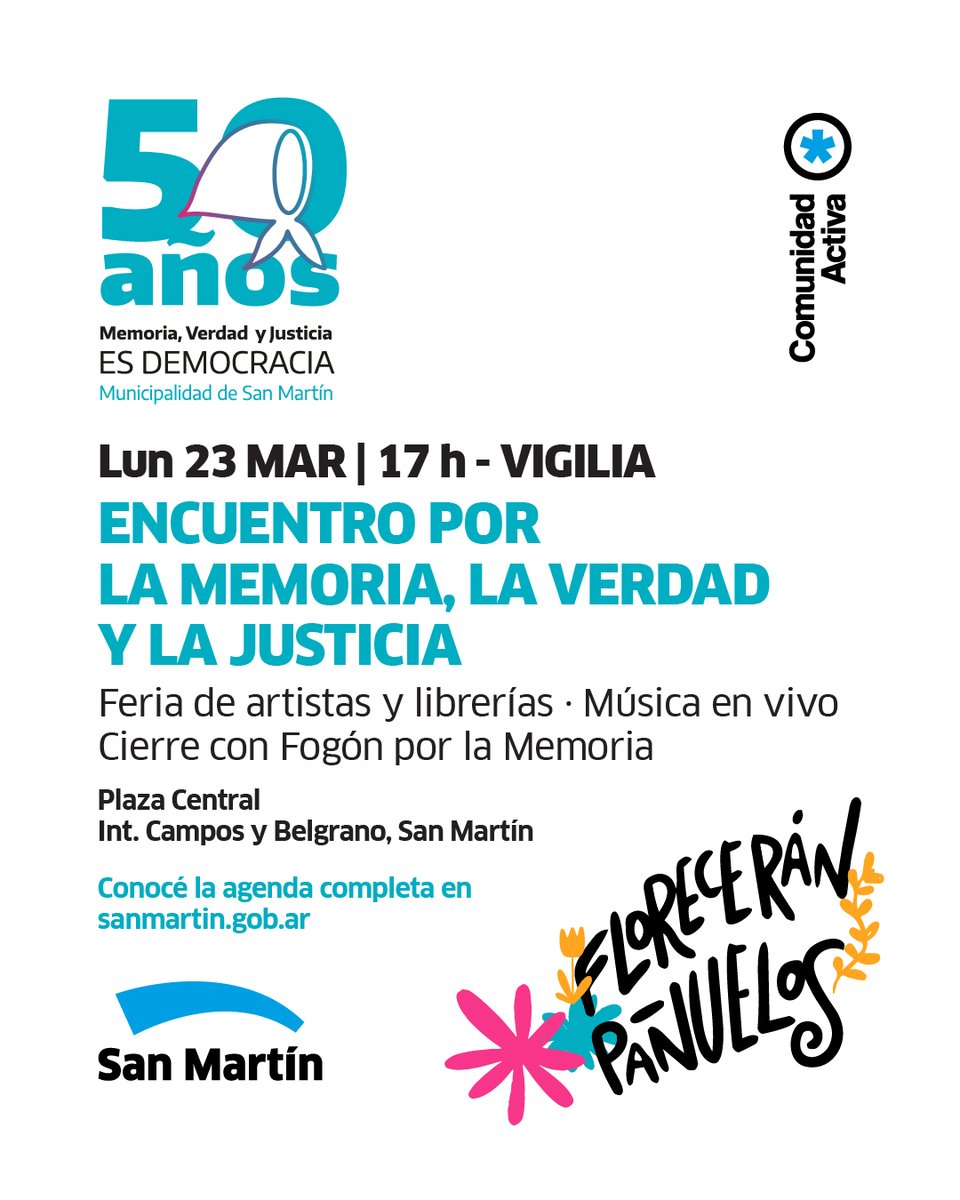 Se cumplen cinco décadas del último golpe de Estado y, frente a discursos negacionistas e invidualistas, decidimos encontrarnos en comunidad a reflexionar sobre el pasado más doloroso, celebrando la Democracia.

Este lunes 23 a las 17, en la Plaza Central, vamos a realizar una