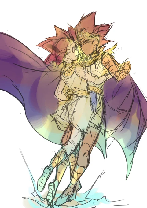 リクエストの古代パロ、そもそもアテとかこの服装とかいろいろ初描きなんだがこれで正解か…?こんな感じか…?