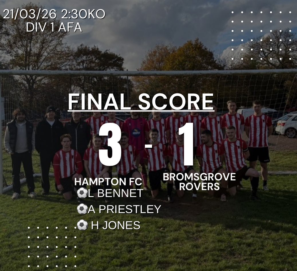 Hampton_1996's tweet photo. Great win for the boys with a few faces missing. Lads dug deep after going a goal down against a good Bromsgrove team to eventually win 3-1. 4/4 in the league with 16 games to play in 6 weeks…

 Up the Hampton❤️🤍 https://t.co/LHHoZdSOKE