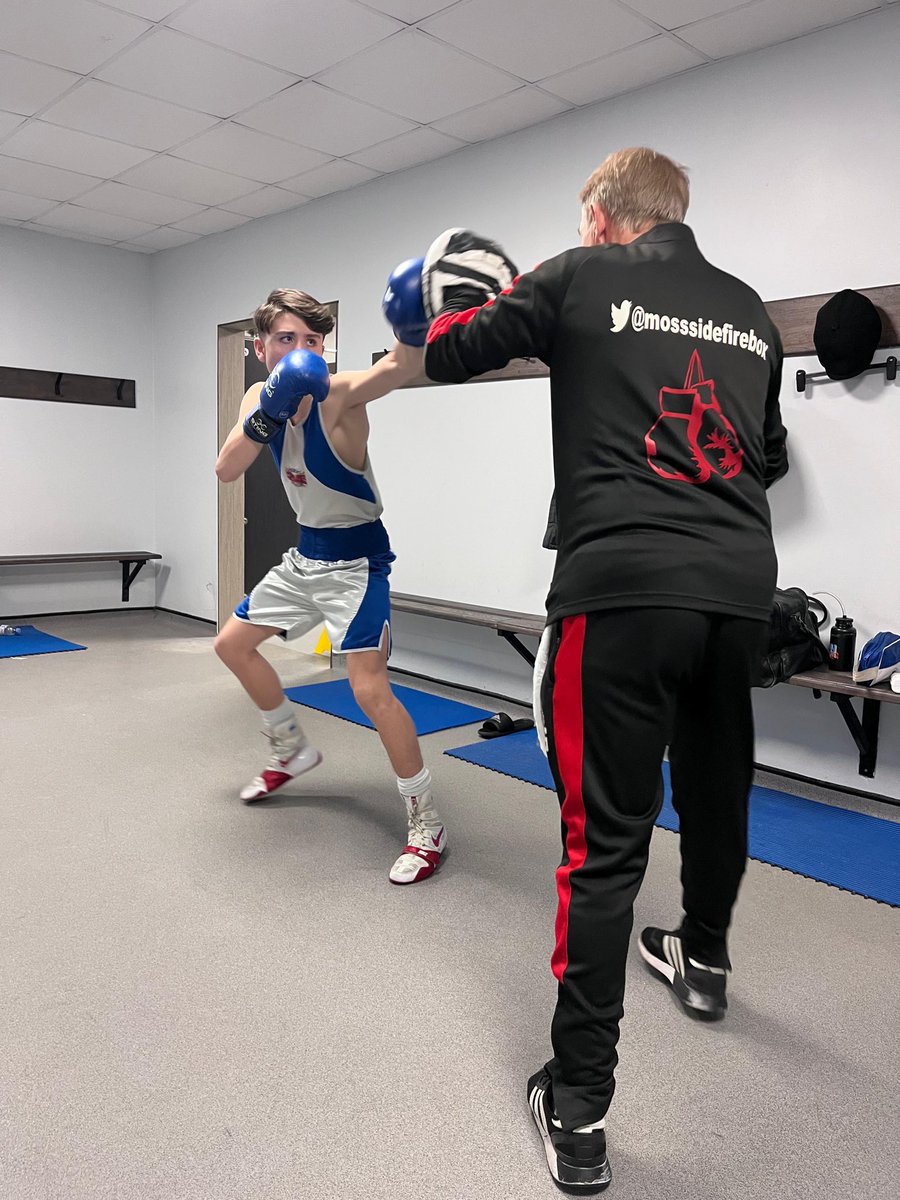 Caeden McCrory boxes today in the National Junior Semi Finals in Kettering.