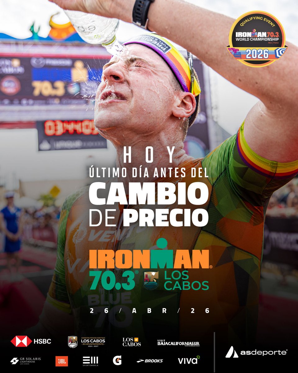 Hoy cambia el precio del IRONMAN 70.3 Los Cabos. Si vas a estar en esa línea de salida, este es el momento de decidir.
Regístrate hoy al precio actual 👉 hubs.ly/Q047KFBJ0 ​

#ironman #ironman703loscabos #ironmanmexico