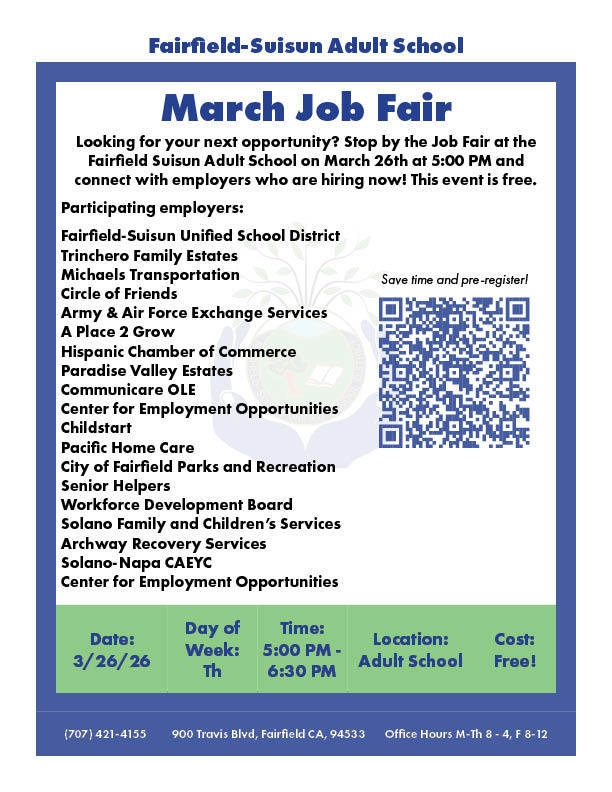 FS_AdultSchool's tweet photo. Job Fair coming March 26 at 5:00 PM. : https://t.co/4pyx40esy0 https://t.co/Q66ejERrtc
