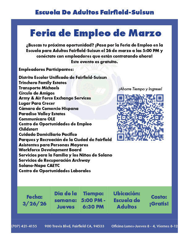 FS_AdultSchool's tweet photo. Job Fair coming March 26 at 5:00 PM. : https://t.co/4pyx40esy0 https://t.co/Q66ejERrtc