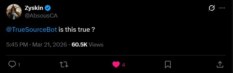 Another tweet with our @truesourcebot that is going viral....already 60k views in 4 hours which is insane

And there are dozens of such tweets everyday gathering millions in views 

$truth is getting an insane amount of attention and its all building up to big fucking candle