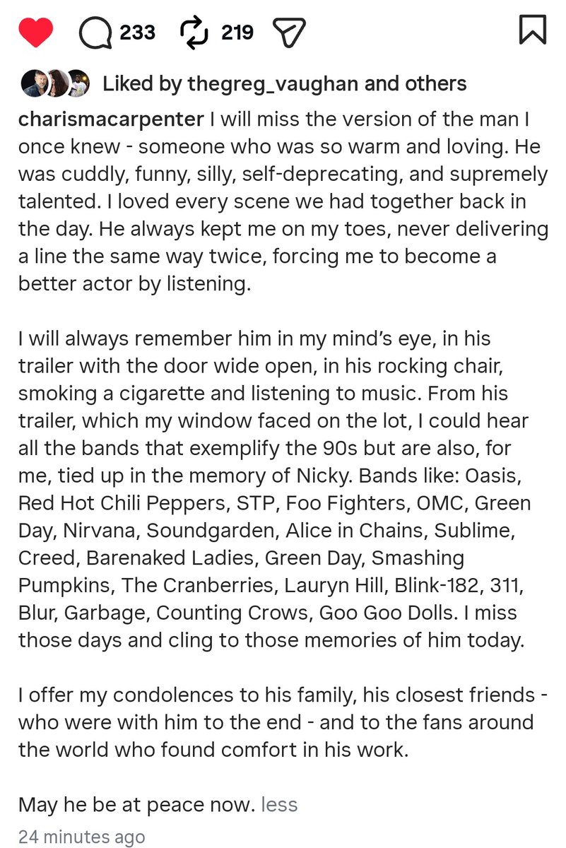 charmed_og's tweet photo. From Charisma Carpenters insta:
R.I.P Xander 🕯 https://t.co/7YFC6RAAxB