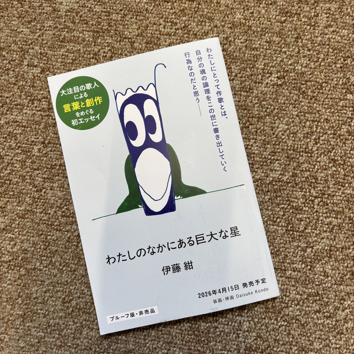 「わたしのなかにある巨大な星」伊藤紺

どの言葉も真っ直ぐで体当たりしてくる
わたしは将軍、あなたも将軍、という考え方が今一番ほしかった答えだったと読みながら思った

なんとなく、で読んでいたのに、どの言葉も好きだ、刻む
「打首である」

必ずいるこの言葉を必要としている人に届いてほしい