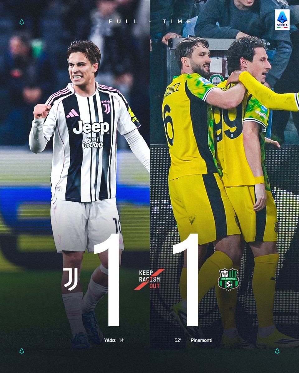 SerieA_BR's tweet photo. Juve e Sassuolo: empate 🤝
#KeepRacismOUT #JuveSassuolo https://t.co/zeXKmPtDwz