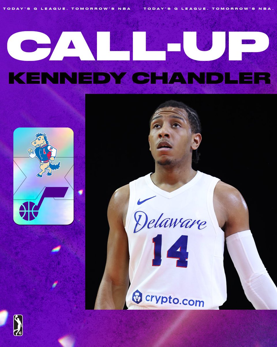 nbagleague's tweet photo. Kennedy Chandler, the G League’s No. 3 leader in assists, is back in the NBA after signing a 10-day contract with the @utahjazz! ☎️
The @blue_coats floor general is our 77th #NBACallUp of the season. https://t.co/iPrXPm5Asa