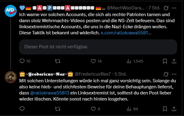 FredericusRex7's tweet photo. ⚠️⚠️Erst andere ohne handfeste Beweise diffamieren, dann gut gemeinte Ratschläge als Bedrohung empfinden und sich im Anschluss darüber beklagen. 
Zuzüglich auch noch private Nachrichten öffentlich Posten. Da ist ende!  Daher eine klare Blockempfehlung für 
@MachWasDaraus  ! https://t.co/jhLUNiIrMp