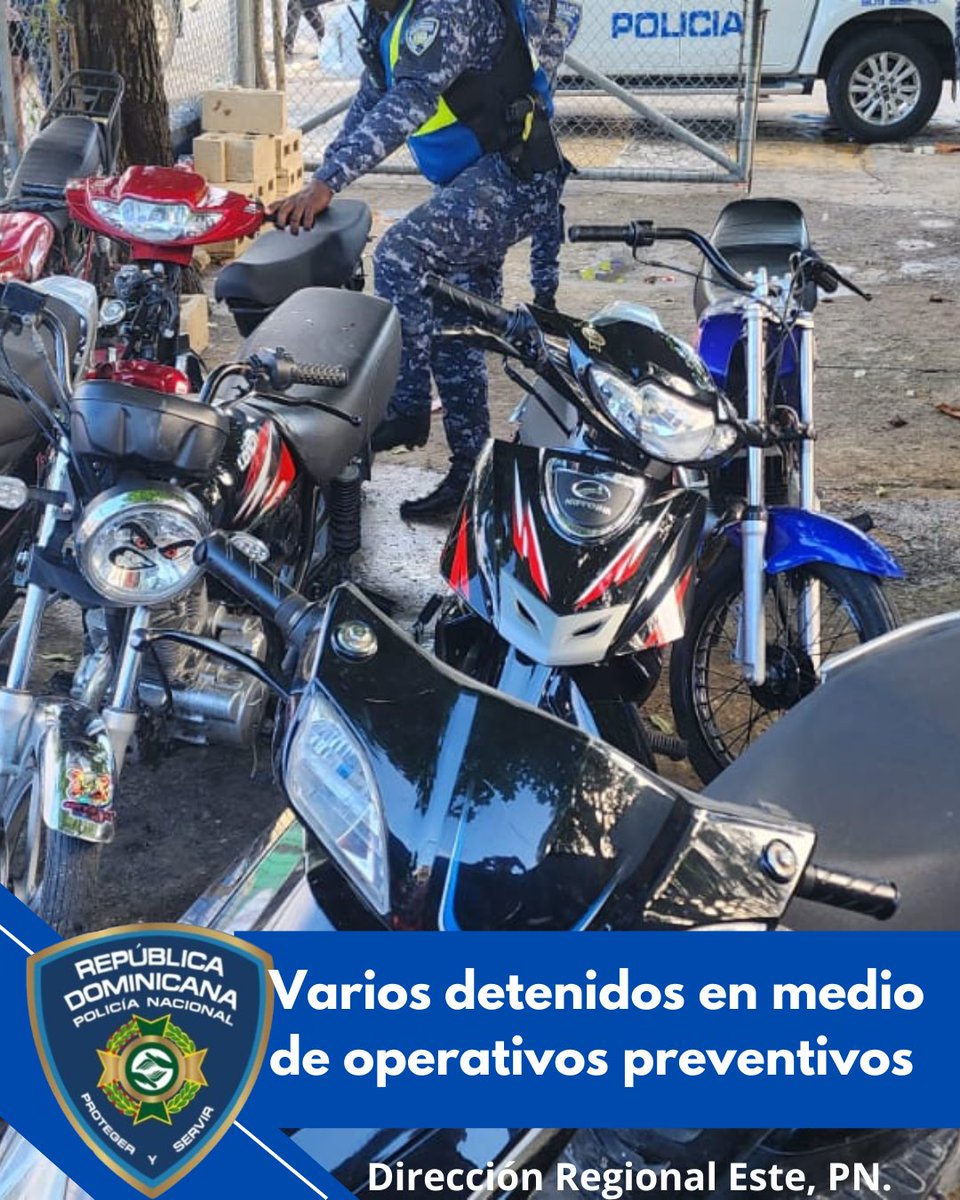 #LaRomana | En las últimas horas, agentes policiales detuvieron en distintos sectores de la ciudad a siete personas que circulaban en motocicletas sin ningún tipo de documentación. Los detenidos están siendo depurados.<a href="/PoliciaRD/">Policía Nacional República Dominicana</a> <a href="/pesqueiradiego/">Diego Pesqueira</a> <a href="/raisatv/">Raisa Nuñez</a> <a href="/LincolnRivera/">Lincoln Rivera</a>