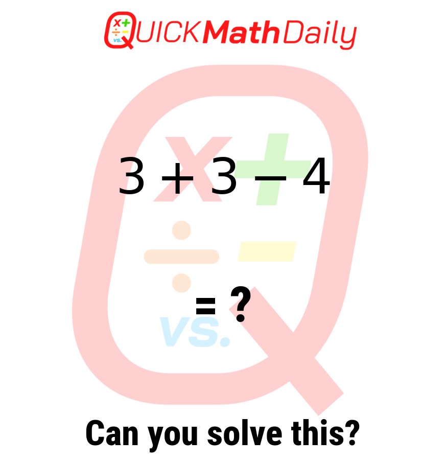 QuickMathDaily's tweet image. Daily math puzzle to keep your brain sharp! 📖

#QuickMathDaily #MathSkills #MathIsFun #Mathematics #LearnMaths #BrainTraining