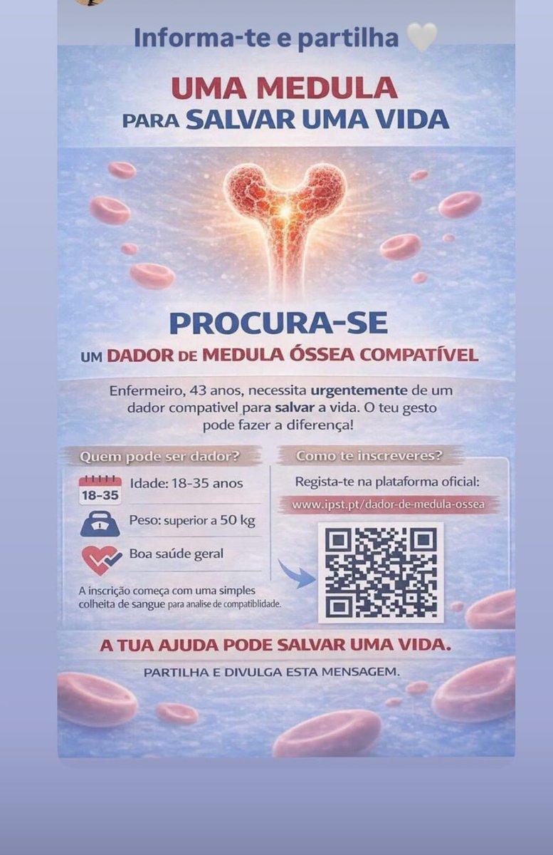 tugatripeira's tweet photo. URGENTE 🚨🚨🚨🚨 🇵🇹🇵🇹🇵🇹🇵🇹
#DADOR DE #MEDULA #OSSEA
AJUDEM A SALVAR ESTA VIDA 🙏💫
FAÇAM RT ,POR FAVOR E PASSEM AOS VOSSOS CONTACTOS, OBG 🫶
🇵🇹🇵🇹🇵🇹🇵🇹🇵🇹🇵🇹🇵🇹🇵🇹🇵🇹🇵🇹🇵🇹🇵🇹🇵🇹🇵🇹 https://t.co/inIvbpQkif