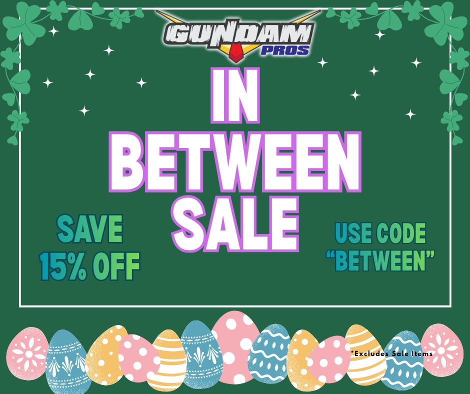 This weekend enjoy an InBetween Holidays sale. Use code “between” at checkout to SAVe 15% OFF your purchase. Sale items not included.

gundampros.shop